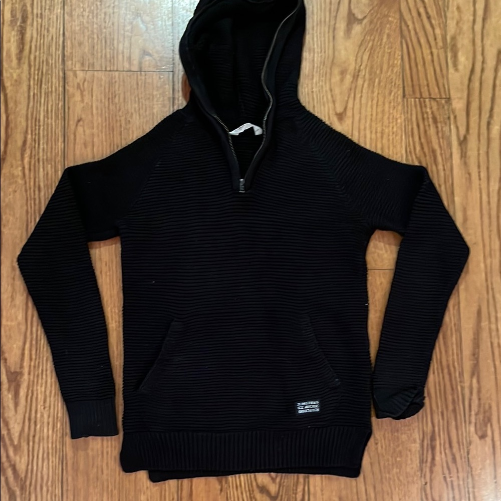 Boys H&M 10-12Y Black thick ribbed 100% cotton 1/4 zip sweater